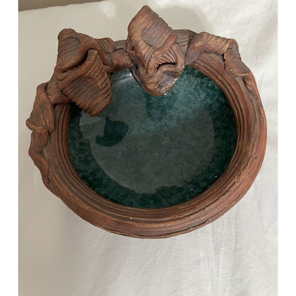 Terra Firma Vintage 1996 Signed Bluegreen Handmade Earthenware Pottery Bowl